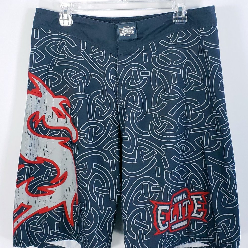 MMA Elite Graphic Board Shorts Swim Trunks Men's Medium Dragon Navy Gray Red
